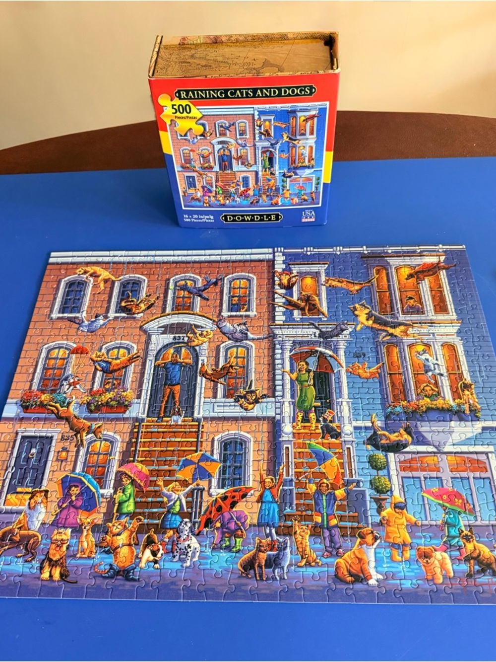 Dowdle 'Raining Cats and Dogs' 500-Piece Puzzle — Blue & Orange Artwork